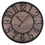 LEIKE Large Wall Clocks for Living Room,Non Ticking Silent,Battery Operated Big Round Modern Wood Wall Clock for Bedroom,Farmhouse,Office,Vintage Wall Decor-24 Inch/60CM-Black-Arabic Number