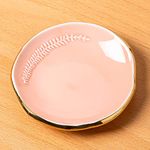 CEIERPH Ceramic Leaf Jewelry Dish Tray Ring Holder, Small Decorative Trinket Dish for Rings Earrings Necklaces, 4 Inch, Pink