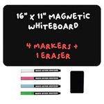 Magnetic Black Dry Erase Board for Fridge with Bright Neon Chalk Markers (12x8") - 4 Liquid Blackboard Markers with Magnet, Small Chalkboard Magnet White Board Refrigerator Magnetic Whiteboard Sheet