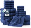 18 Piece Towel Set - 100% Cotton Bath Towels Set, Soft & Fluffy Bathroom Towels, Zero Twist, Quick Dry Shower Towels, Extra Absorbent Towels for Bathroom, 6 Hand Towels, 6 Wash Cloths - Navy