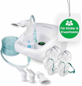 Medisana IN 500 inhaler, compressor nebulizer with mouthpiece and mask for adults and children, for colds or asthma with extra accessories and a long hose