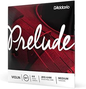 D'Addario Prelude Violin String Set, 4/4 Scale, Medium Tension – J810 4/4M - Solid Steel Core, Warm Tone, Economical and Durable – Educator’s Choice for Student Strings – 1 Set