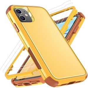 YmhxcY for iPhone 12 Case iPhone 12 Pro Phone Case with [2 Pcs] EPU Flexible Screen Protectors,[Shockproof] [Dropproof] Protection Cover for Apple iPhone 12 6.1"-Yellow