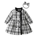 Awxoder Baby Girl Dress Ruffle Long Sleeve Dresses Ribbed Knit Dress Plaid Skirt Toddler Baby Girl Outfits, Black, 12-18 Months