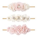 cherrboll 3pcs Baby Girl Headbands Flowers, Super Soft & Stretchy Nylon Floral Hairbands for Newborn Toddler