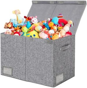 Foldable Large Toy Box Chest With Lid, 62.5x33x40cm, 83L Linen Gray Kids Toy Storage Organizer Sturdy Cube Organizer Basket with Dividers, Bin Boxes For Boys Girls Nursery Playroom Living Room