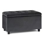 SIMPLIHOME Cosmopolitan 34 inch Wide Contemporary Rectangle Storage Ottoman in Distressed Black Faux Air Leather