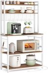 VASAGLE Bakers Rack with Power Outlet, Microwave Stand, Kitchen Tall Utility Storage Shelf, with Metal Wire Panel, 14 Hooks, 15.7 x 31.5 x 66.9 Inches, Rustic Walnut and Cloud White UKKS025W41
