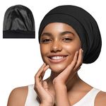 iCooBreeze Satin Hair Bonnet for Sleeping,Silky Satin Lined Sleep Cap for Women and Men,Night Hair Wrap for Curly Hair (1PC, Solid Black)