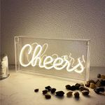 Cheers Neon Sign for Wall and Desk Decor, Powered by USB 3D Art Neon Light, Warm White Color,11.8"x5.9"x1.9"，Perfect Bar Accessories and Decor