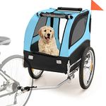 GYMAX Dog Bike Trailer, Folding Pet Bicycle Cart Carrier with 3 Entrances, Safety Flag, Reflectors, Quick Release Wheels and Bicycle Couple, Universal Pet Stroller (Blue)