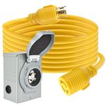 RealPlus 30 Amp Generator Cord 20 Feet and Power Inlet Box Kit, NEMA L14-30P to L14-30R 125/250V 10/4 SJTW Yellow Generator Extension Cord with Pre-Drilled Generator Inlet Box, UL Listed