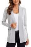 Urban CoCo Women's Lightweight Open Front Knit Cardigan Sweater Long Sleeve with Pocket (Light Gray, M)