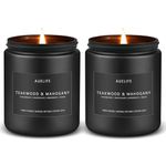 2 Pack Teakwood & Mahogany Candle | Candles for Men, Candle Gifts for Men - Masculine Candle - Soy Candle for Home Scented - 7oz Black Jar Candles Long Lasting Candles