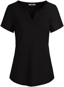 Miusey Tunics for Women to Wear with Leggings, Ladies Split V Neckline Short Sleeve Casual Henley T Shirt Blouses Tops Black XXL