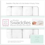 SwaddleDesigns Cotton Muslin Swaddle Blankets, Set of 4, Receiving Blankets for Baby Boys & Girls, Best Shower Gift, 46x46 inches, Pure White