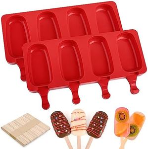 WMKGG Popsicle Silicone Molds Set, 2 PCS Ice Cream Molds with 50 Wooden Sticks for Cake Pop, Ice Pop, Cakesicles (Standard Size/Red)