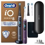 Oral-B iO8 2x Electric Toothbrushes For Adults, App Connected Handles, 4 Toothbrush Heads, 1 Travel Case, Toothbrush Head Holder, 6 Modes, 2 Pin UK Plug, Black/Violet