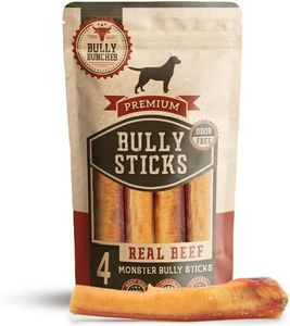 Bully Bunches 6 Inch Monster Human Grade Odour-Free Bully Sticks for Medium & Large Dogs - Long Lasting Chew Bones - All Natural & Single Ingredient, 100% Beef Dog Treats, Rawhide Alternative (4 Pk)