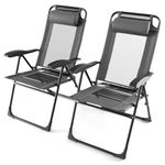 COSTWAY Set of 2 Folding Zero Gravity Chair, 7 Positions Adjustable Garden High Back Recliner Sunlounger with Headrest Pillow, Outdoor Camping Chair for Patio Deck Beach (Grey, 136kg Capacity)