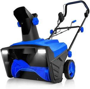 Goplus Electric Snow Blower, 3190 RPM 20”W Corded Snow Thrower w/ 15 AMP Motor, 180° Rotating & 30 FT Throwing Chute, Dual LED Lights, HDPE Wear-Resistant Wheels, Snow Removal for Driveway (Blue)
