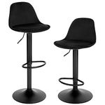 EUGAD Swivel Bar Stools Set of 2 Height Adjustable Bar Stools, Breakfast Bar Chairs Kitchen Stools Velvet Barstools with Footrest, Backrest, Metal Base, High Stools, Black, 1050BY-2-UK