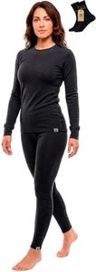 MERINNOVATION Merino Wool Base Layer Set for Women 100% Merino Wool Thermal Underwear Set Base Layer Top and Bottom Charcoal 250