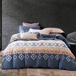 Bohemian Duvet Cover Striped Ethnic Boho Reversible Southwestern 400TC Cotton Bedding 3pc Set Navy White Orange Modern Geo Aztec Print (Queen, Tangerine)