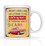 Funny Classic Christmas Secret Santa Coffee Xmas Gifts I’m Thinking About Cars - 11oz Ceramic Mugs Car Gifts for Car Lovers (Car Vintage)