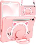 SurgeCraft for Samsung Galaxy Tab S9 FE 5G Case 10.9” Cute Cat Girls Cover Kawaii Girly Women with Strap and Handle Stand, Soft Silicone Covers for Galaxy Tablet S9 FE Cases SM-X510/X516/X518