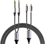 Meamaz 2-Male RCA to 2-Male 1/4" 6.35mm Power Amplifier 1/4 to Stereo Audio Cable，Aux Cable with Hi-Fi DAC Chip,Use for Audio Player TV Audio Mixer Power Amplifier Speaker Home Theater Subwoofer.