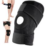 plastific Unisex Knee Support Adjustable Compression Knee Open Patella Tendon Support Knee Brace Arthritis Pain, Injury Recovery, Workout, Walking, Stabilising Guard (Black - Length(4 Inch))