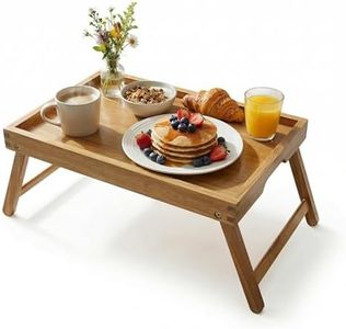 Acacia Wood Bed Tray for Eating & Laptop, 20 x13 Large Foldable Breakfast Table | Portable Serving Tray for Sofa, Built-in Handles, Raised Edges, Solid Wood Desk