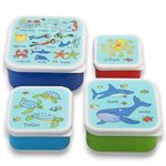 Tyrrell Katz Kids Snack Boxes with Ocean Print - Children's 4 Piece Set - Freezer Safe Square Food Storage Containers