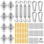 Duerer Sun Shade Sail Hardware Kit 80pcs for Rectangle Triangle Sun Shade Sails Canopy Installation 304 Stainless Steel Accessories Set for Outdoor Garden Patio (4 * 6inch M6 Turnbuckles)