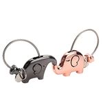 Joykey 1 Pair Keyring Kissing Elephants Keychian for Couple Lovers, Sweet Gift for Valentines Day, Christmas Wedding, Zinc Alloy Key Chain Shiny Black and Rosegold