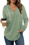 Bofell Sweatshirts for Women Oversized Sweaters Fall Outfits Clothes 2024 V Neck Pullover Tops Loose Winter Fashion Stripe Green S