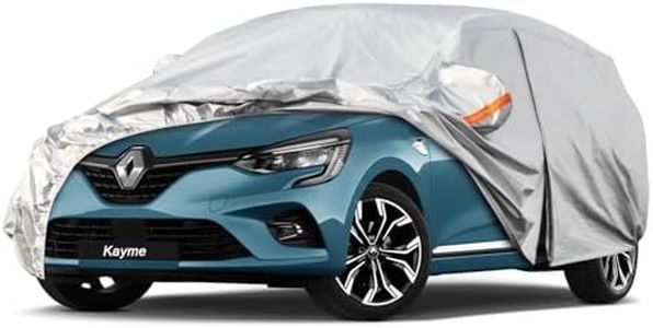 Kayme Bâche Voiture Étanche Respirante Compatible avec Fiesta, Corsa, 208, C3, Clio, Housse de Protection Voiture Extérieur Contre Pluie Soleil Poussière avec Zip, pour a Hayon Jusqu'à 415 cm Argent