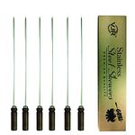 VJR 13 Inch Stainless Steel Skewer Square Rod with Wood Handle (Set of 6) - Grilling, Kebab, Tandoori, Shish Kebab, BBQ Sticks Set