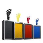 Baby Handprint and Footprint Ink Pads - 4 Color - Non Toxic and Safe Print Kits for Babies - Easy to wash Off (Black + red + Blue + Yellow)