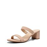 DREAM PAIRS Women's Two Strap Open Toe Low Block Chunky Heels Sandals Dress Pumps Shoes,Size 8,NUDE-NUBUCK,DHS213-1