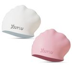 2 Pack Silicone Swimming Caps for Long Hair, Large Waterproof Swimming Caps for Women Men Adults with Thick or Curly Hair, Comfortable 3D Bathing Caps