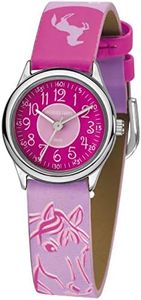 JACQUES FAREL HCC 312 - Reloj de pulsera para niños, diseño de caballo con estrellas, color rosa y rosa, rosa, Correas