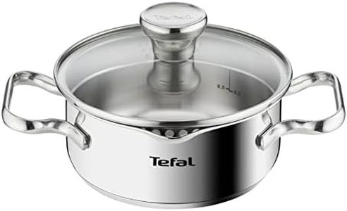 Tefal Faitout 16 cm, Induction, Couvercle filtrant en verre, Acier inoxydable 18/10, Garantie 10 ans, Base 3 couches, Casserole, Duetto A7054265