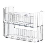 LINFIDITE 2 Pack Clear Vanity Organizer Stackable Makeup Organizer Tray, Cosmetic Display Case with 4 Removable Dividers 2 Lipgloss Holders 2 Cotton Swab Pad Holders Q-Tips Cosmetic Storage Organizer