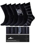 Niorasen 6 Pairs Bamboo Mens Socks, Comfortable Soft Top Crew Socks, Breathable Smart Classic Dress Sock with Gift Box for Everyday Business Casual 3Black+3Pattern Black 9-12