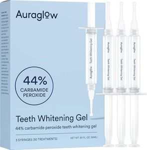 Auraglow 44% Teeth Whitening Gel Syringe Refill Pack, 44% Carbamide Peroxide, (3X) 5ml Syringes, 30 Whitening Treatments