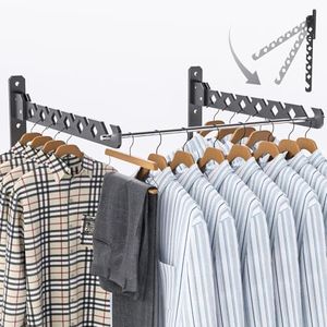 FATANI Aluminium Wall Mounted Drying Rack, Foldable Clothes Drying Rack Folding Wall Mounted Hanger Space Saver for Laundry Room Bedroom Silver Gray 2Pack