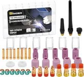 SSimder 55Pcs TIG Welding Torch Accessories Alumina Nozzle Collets Body Stubby Gas Lens #10 Glass Cup For WP-17/18/26 TIG Welding Torch