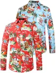 SSLR Mens Christmas Shirts Santa Claus Party Button Down Long Sleeve Shirts for Men (XX-Large, Blue and Red)